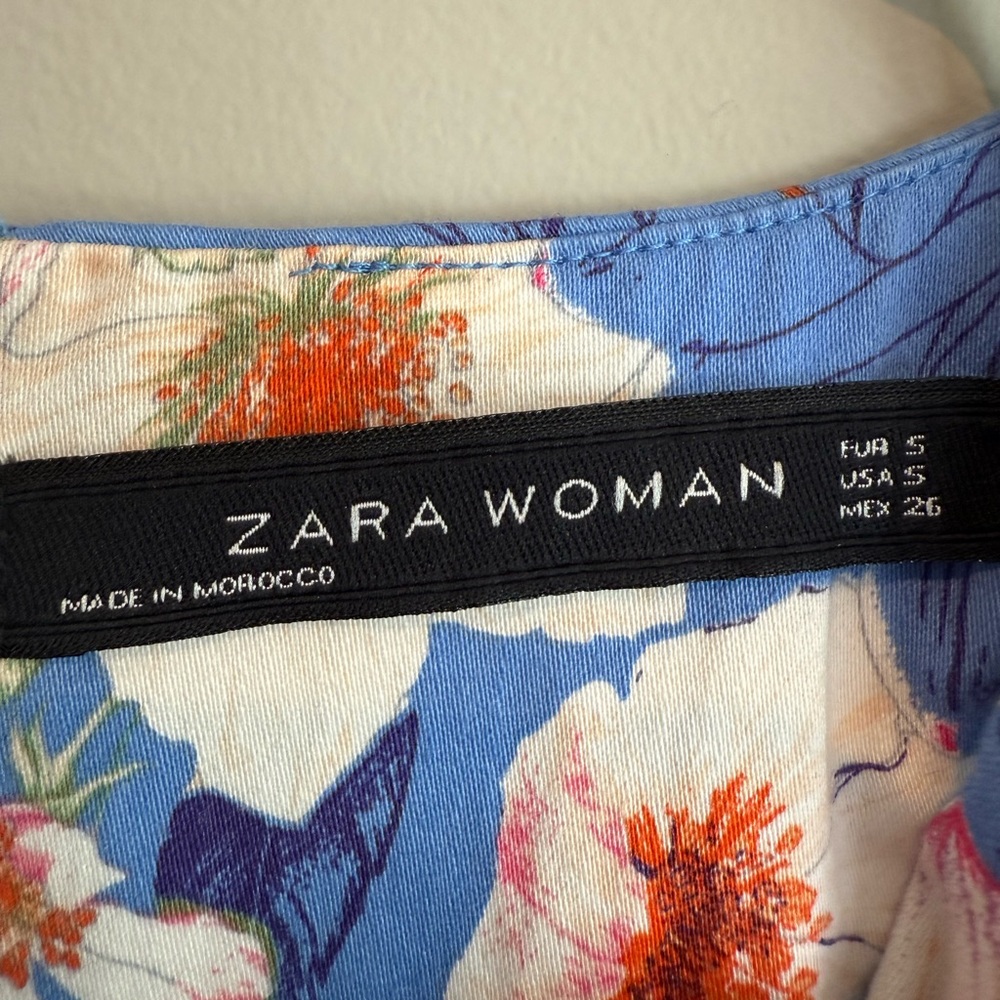 Zara Racerback Floral Blue Bodycon Dress Size Small - Picture 13 of 13